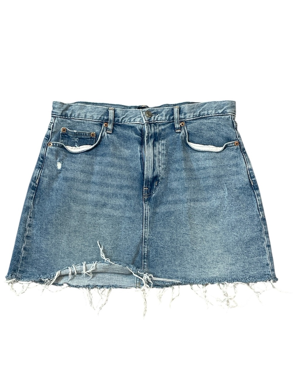 GAP Denim Mini Skirt Size 12 Raw Hem Factory Distressed
